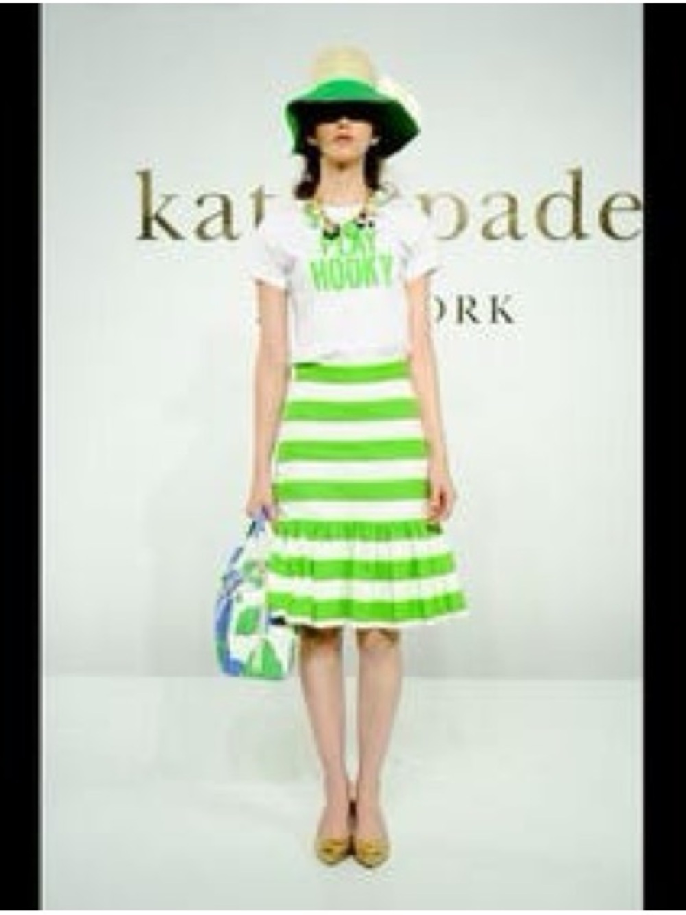kate spade Green & White Striped Ruffle Hem Skirt - Vintage